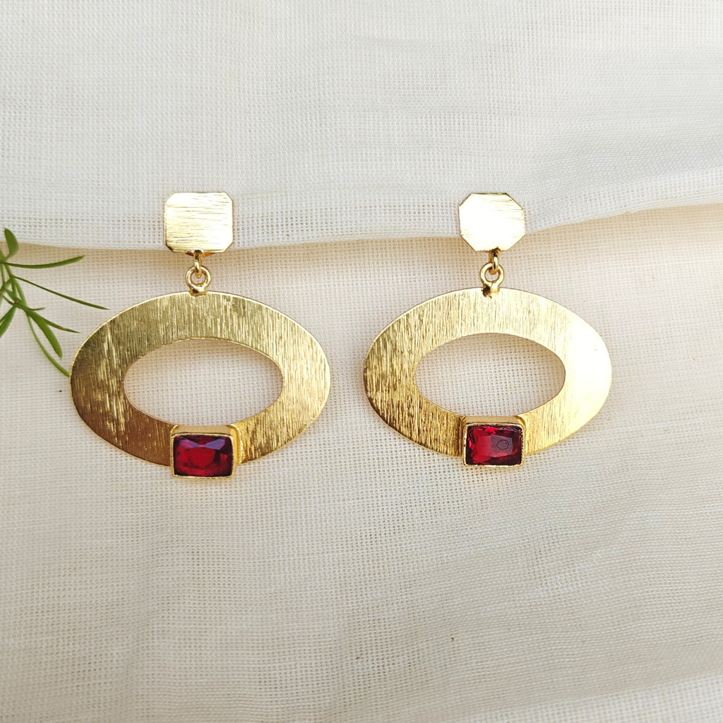 Red Orbit Gold Drop Earrings