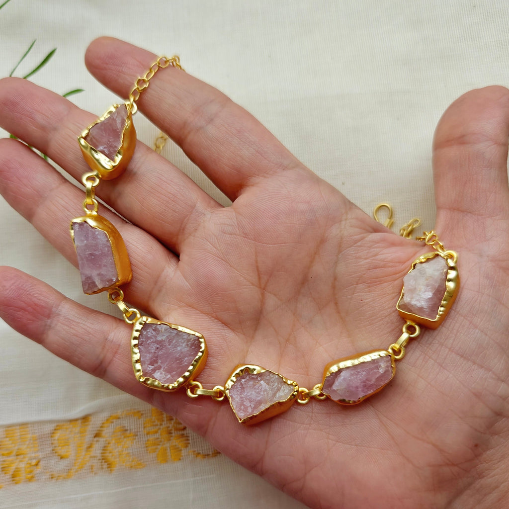 Rose quartz nuggets choker with studs