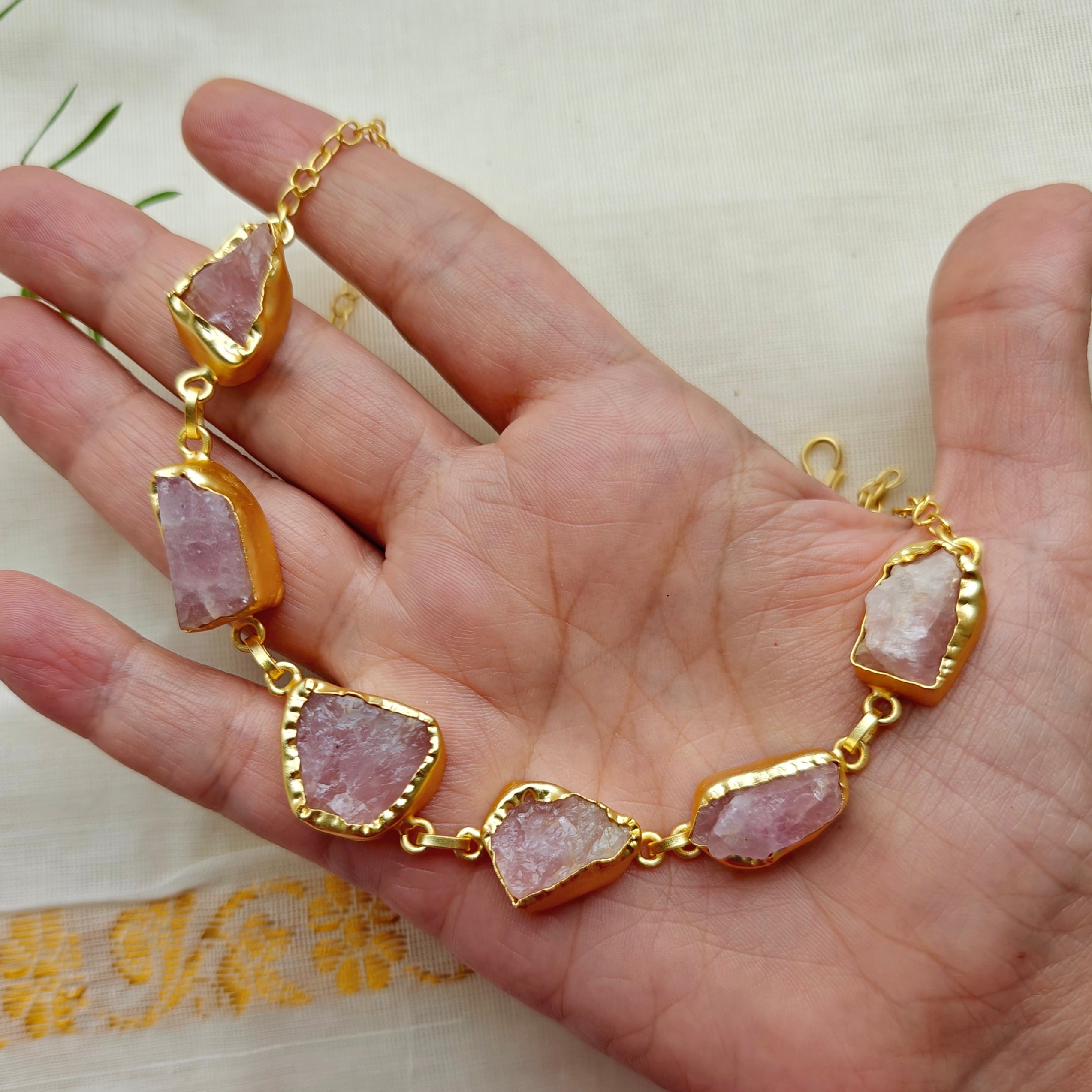 Rose quartz nuggets choker with studs