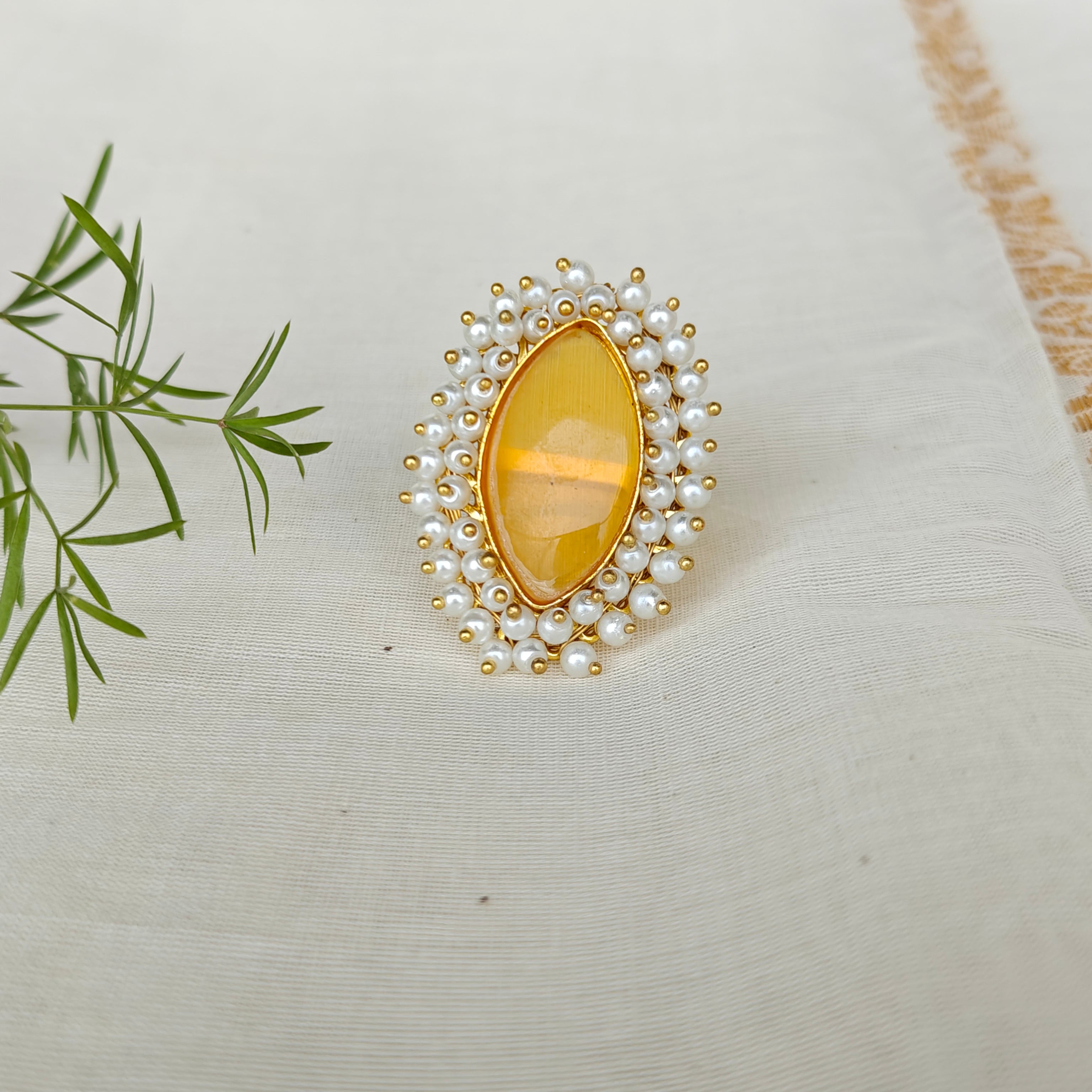 Monalisa Marquise Cluster pearls ring - yellow