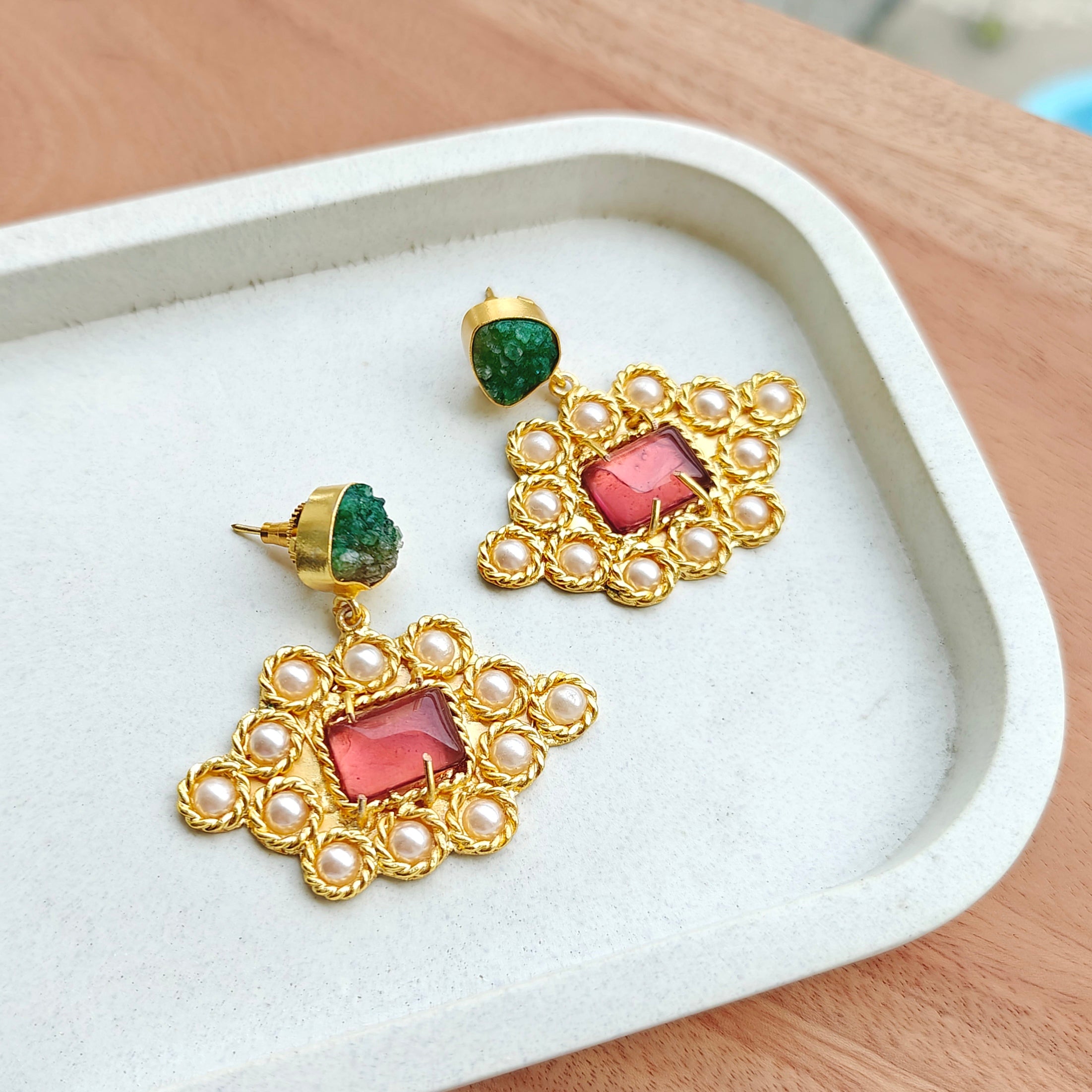 Large Bohemian studded drop earrings