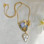 Garden Agate and Baroque Pearl pendant chain