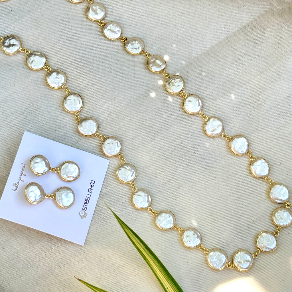 Coin Pearls Lariat necklace set