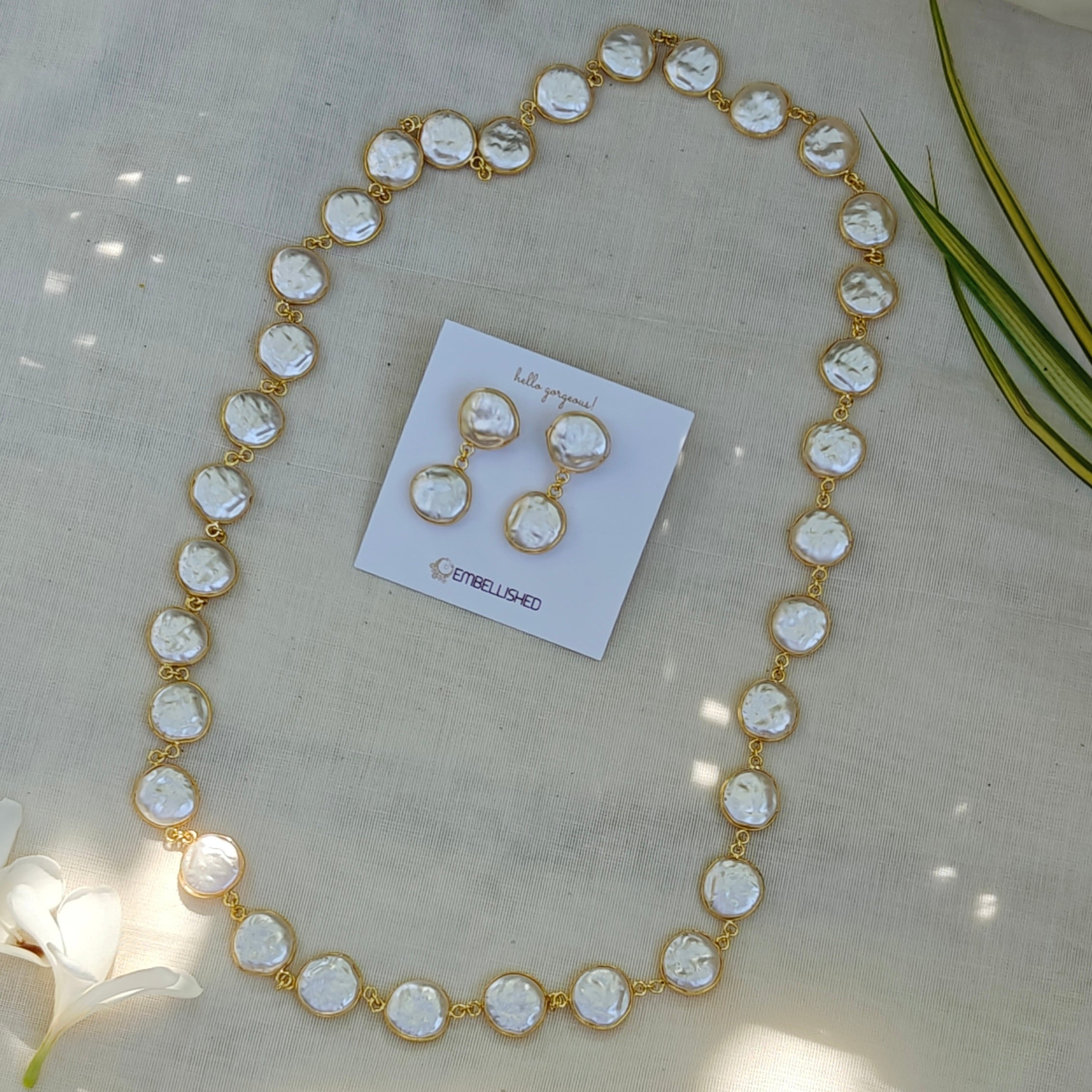 Coin Pearls Lariat necklace set