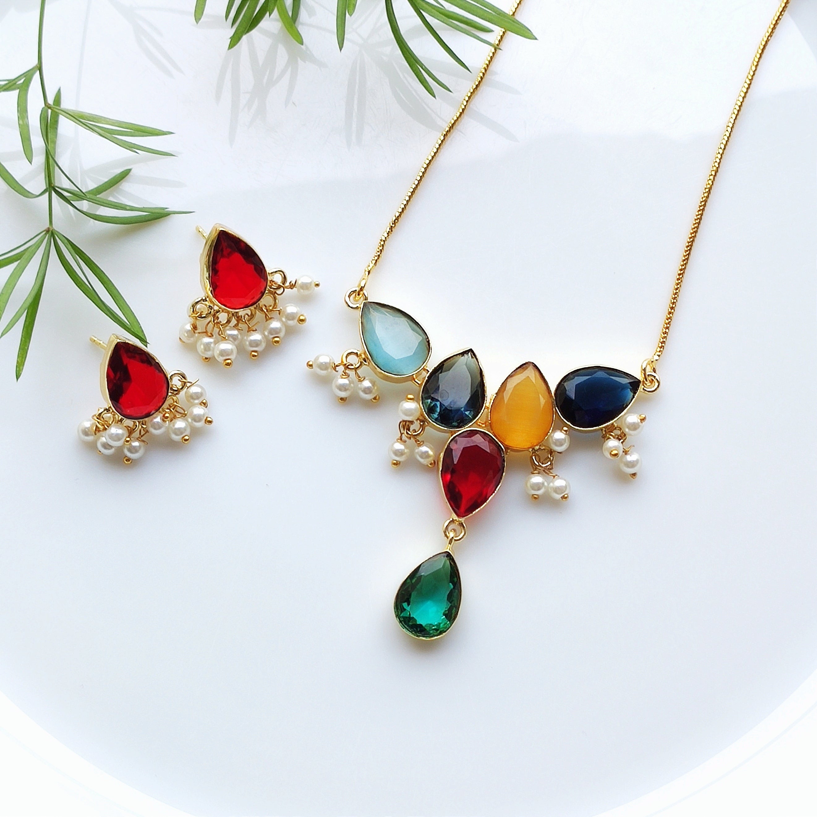 Rainbow Lotus Pendant set