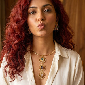 Aurora raw stones wire wrapped hasli set