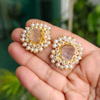 Royal Rose Quartz Pearl Burst Studs