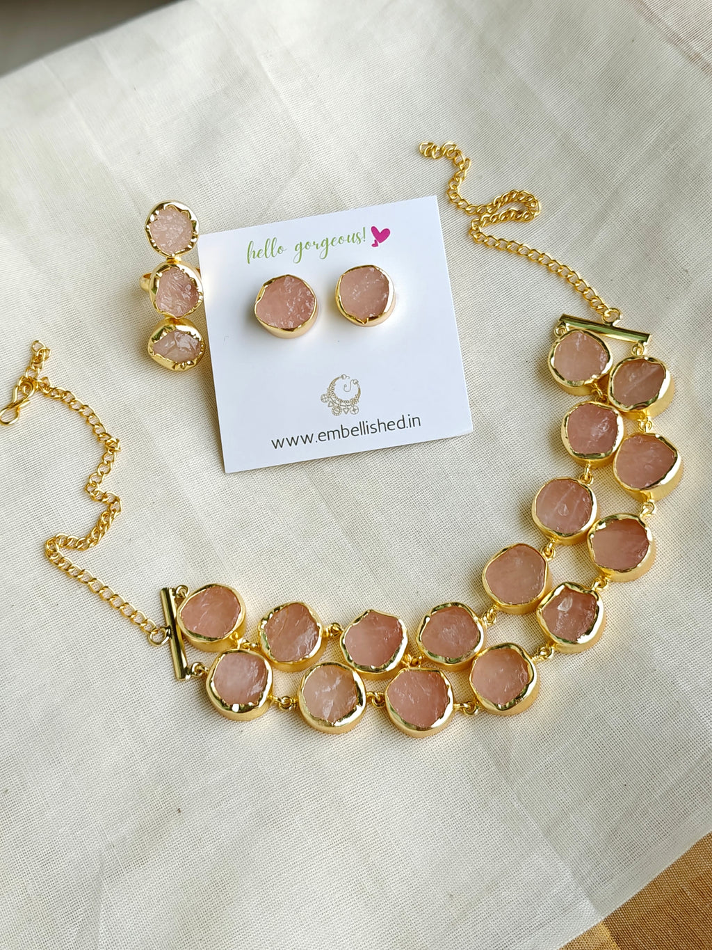 Blush Raw Stones Layered Choker set