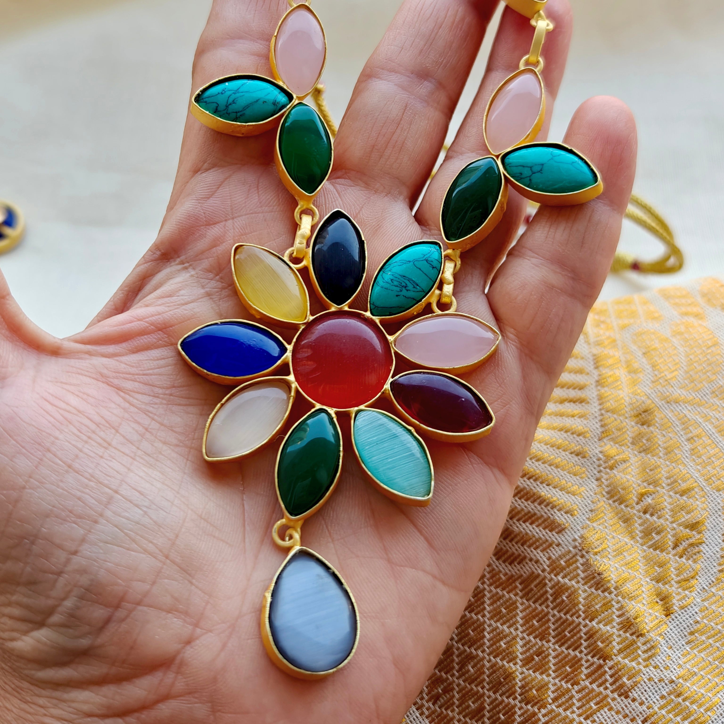 Floral Elegance Indo-western necklace set - multi