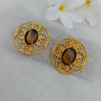 Tiger's Eye Filigree Statement Earrings