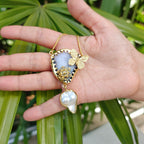 Garden Agate and Baroque Pearl pendant chain