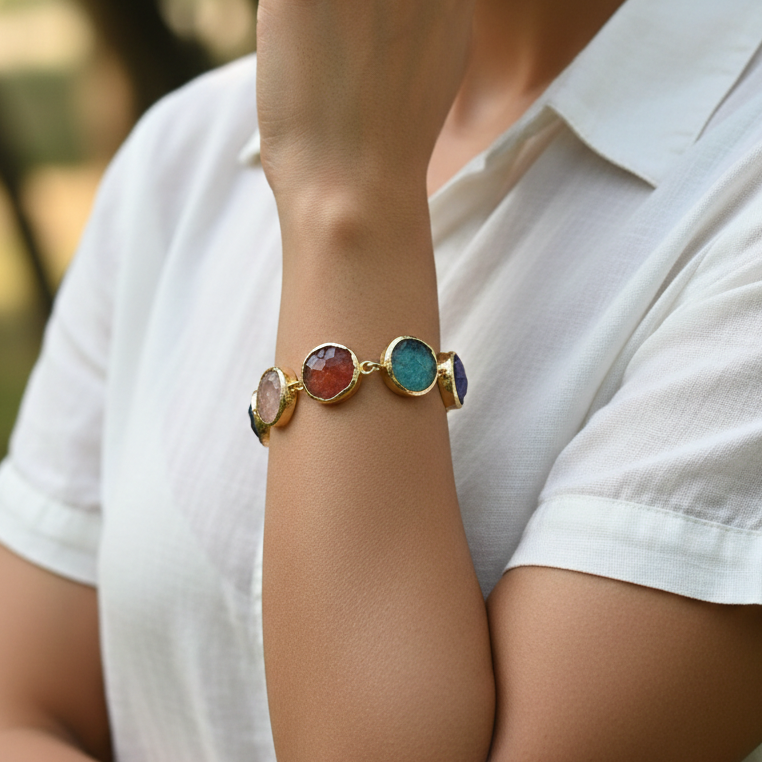 Multi quartz buttons bracelet