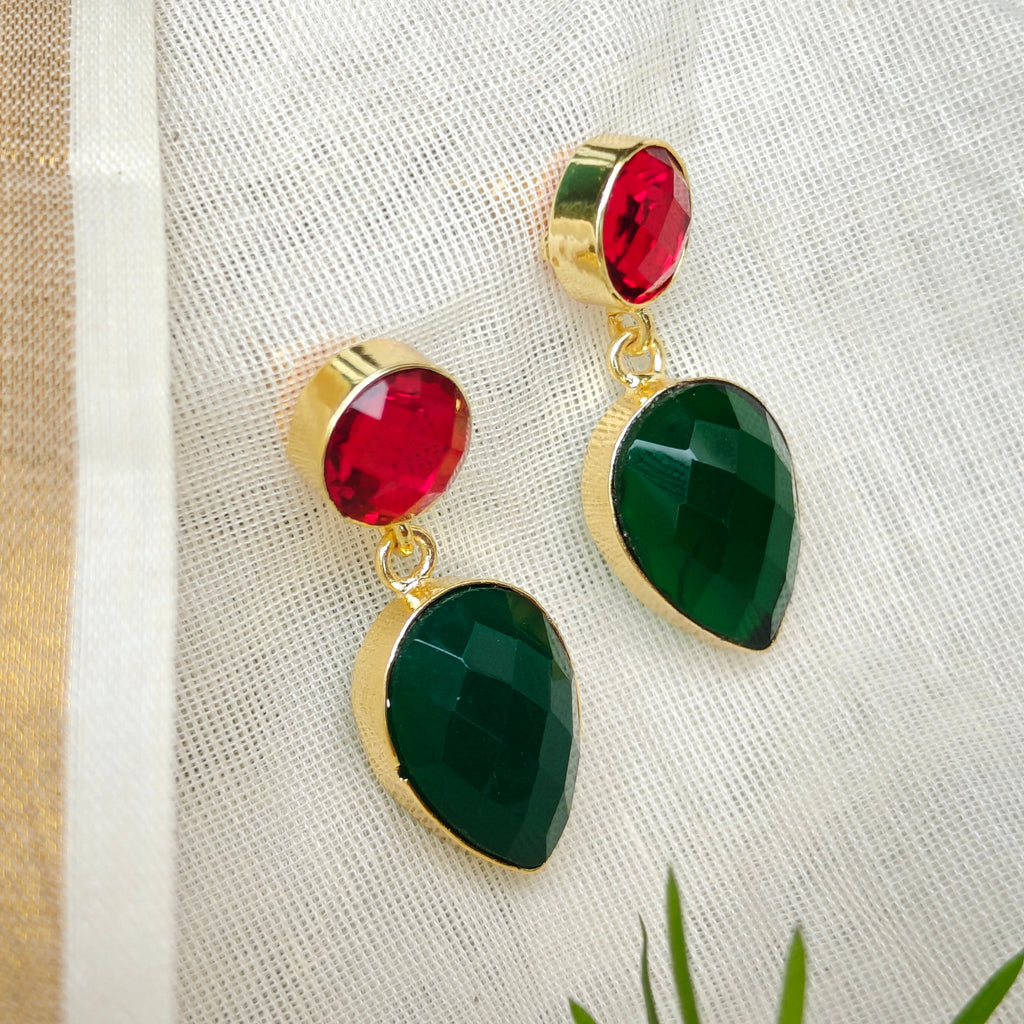 Two Stones Drop Earrings - red green