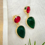 Two Stones Drop Earrings - red green
