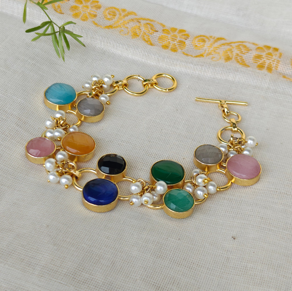 Kaleidoscope stones and pearl accents bracelet