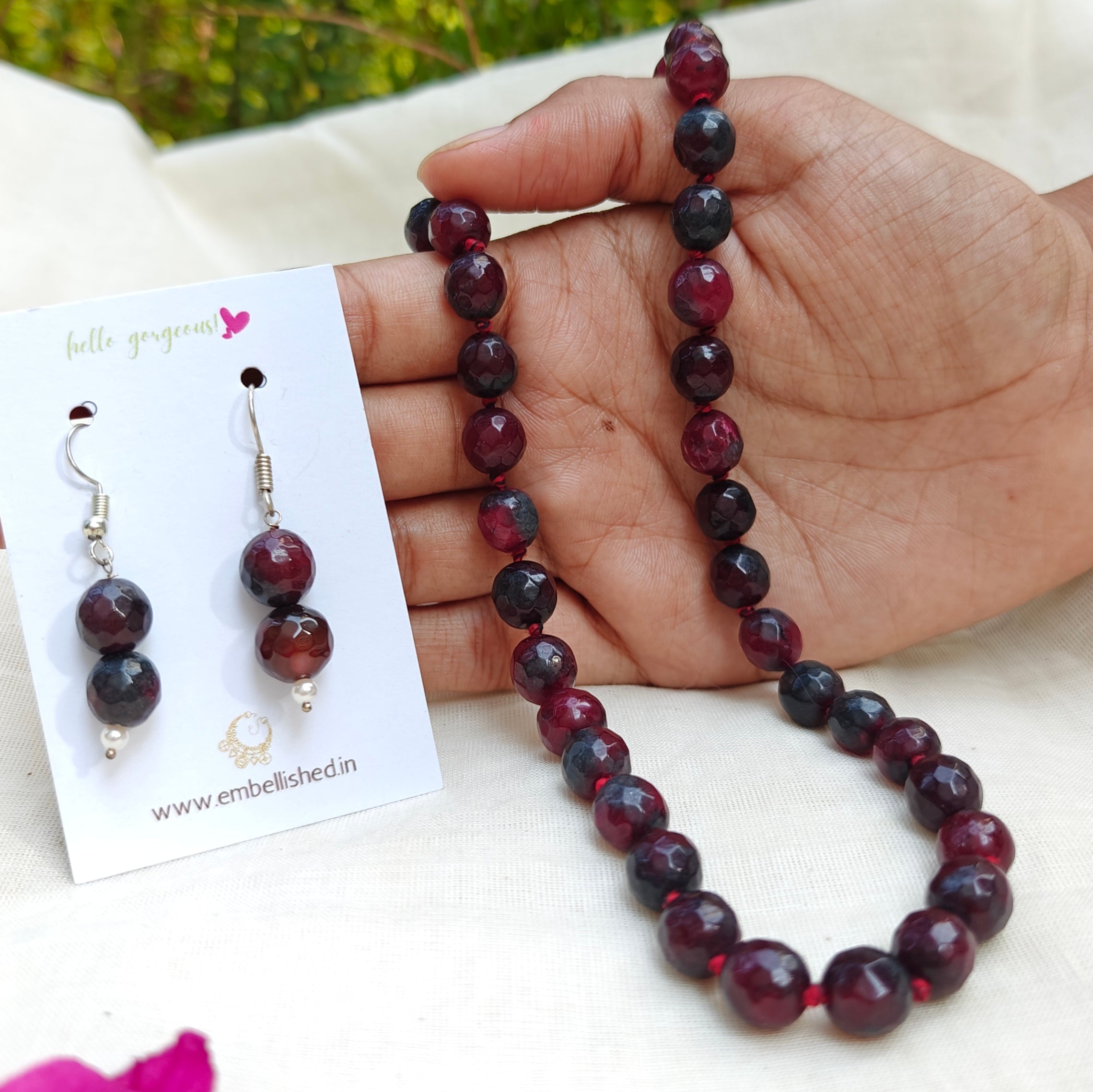 Onyx beads necklace and danglers