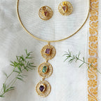 Aurora raw stones wire wrapped hasli set