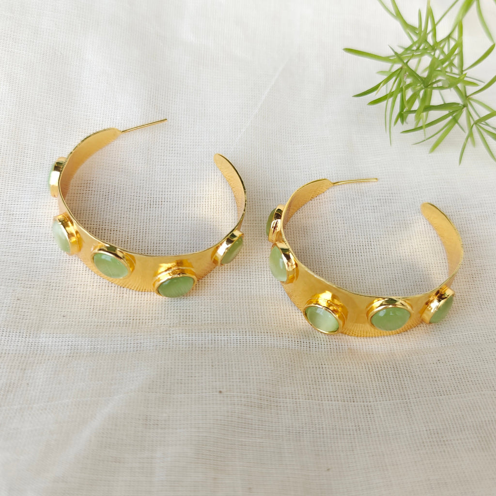 Sage Stone Hammered Wide Hoops