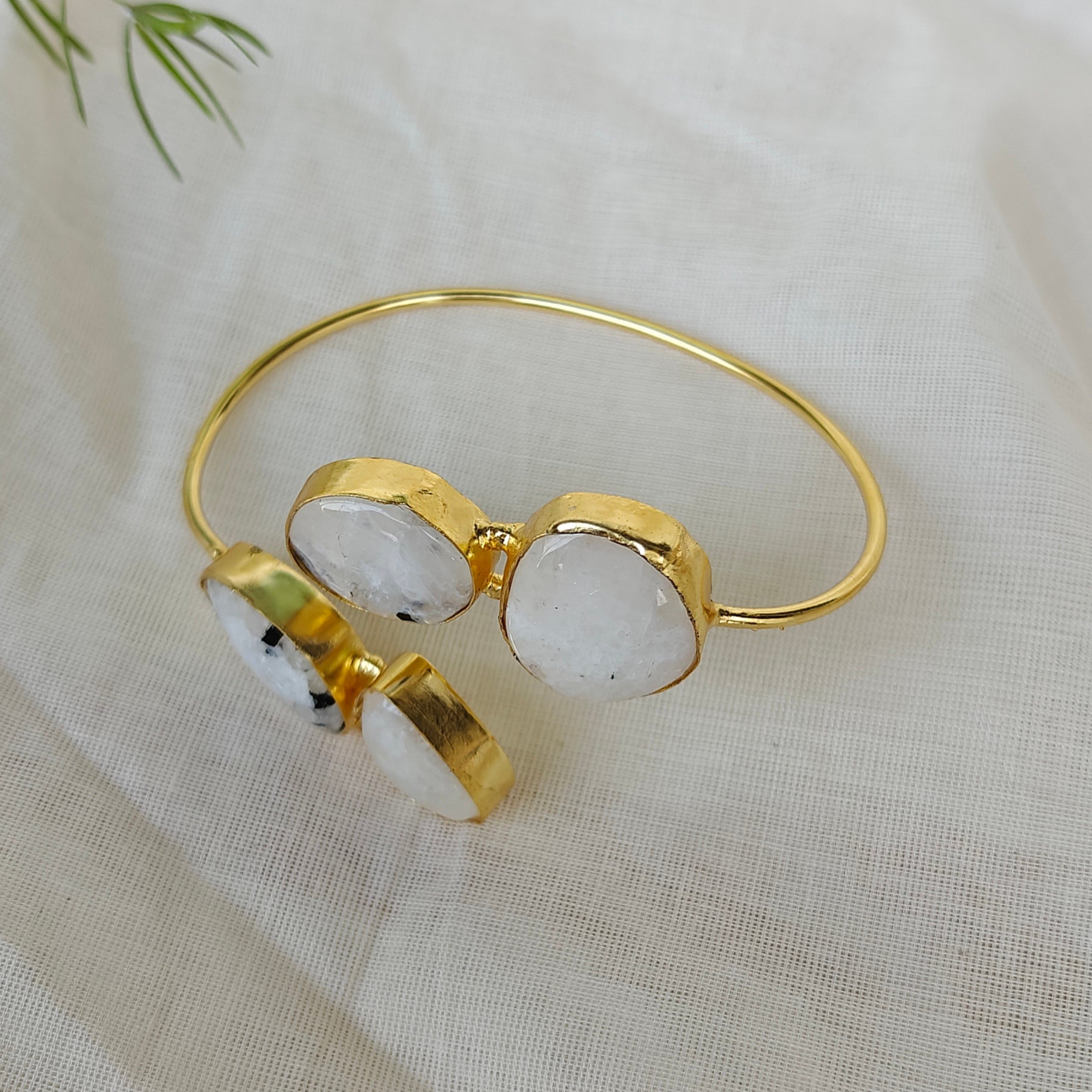 Dual Stone Open Bangle - Moonstone