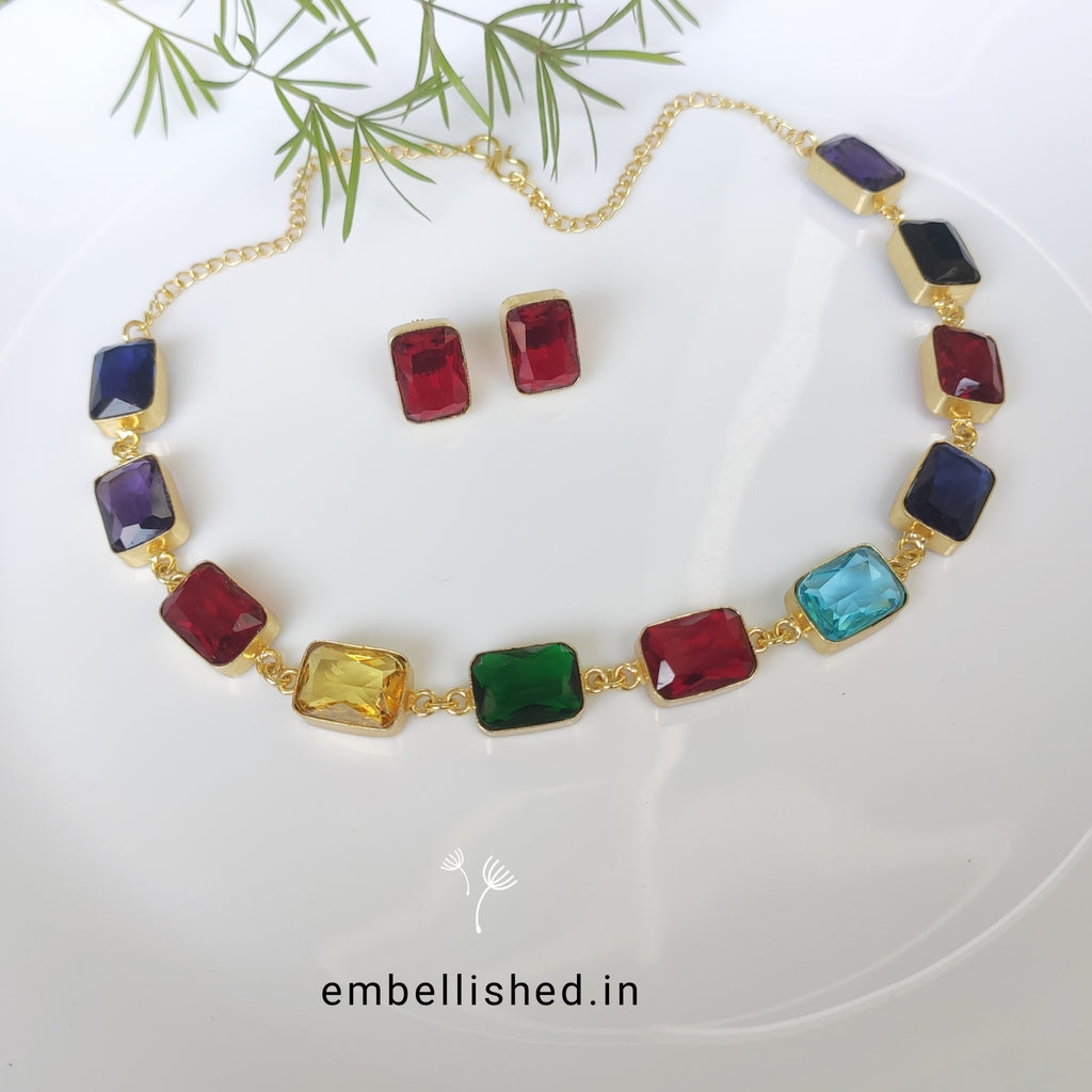 Rainbow stones choker set