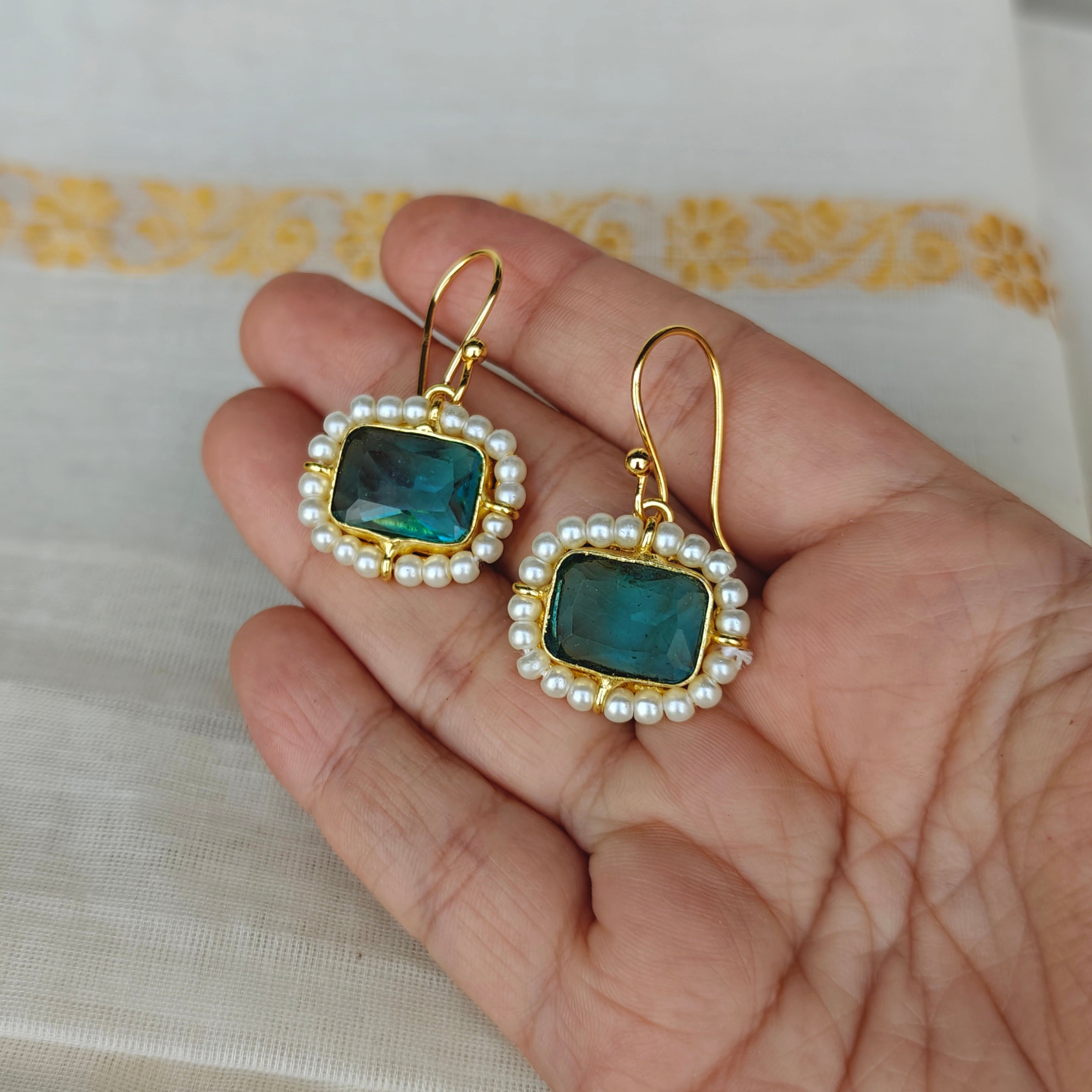 🔷 Azure Pearl Halo Danglers