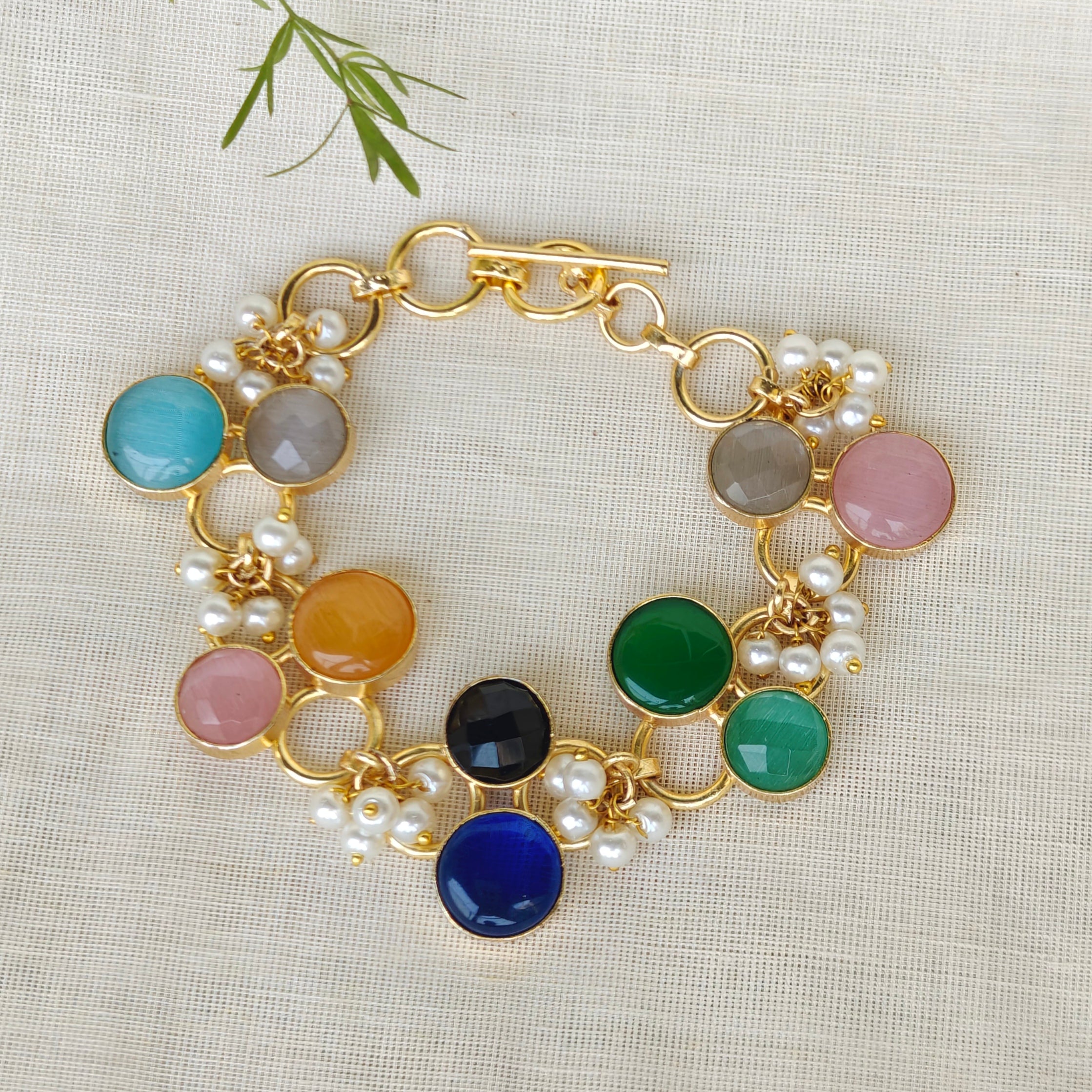 Kaleidoscope stones and pearl accents bracelet