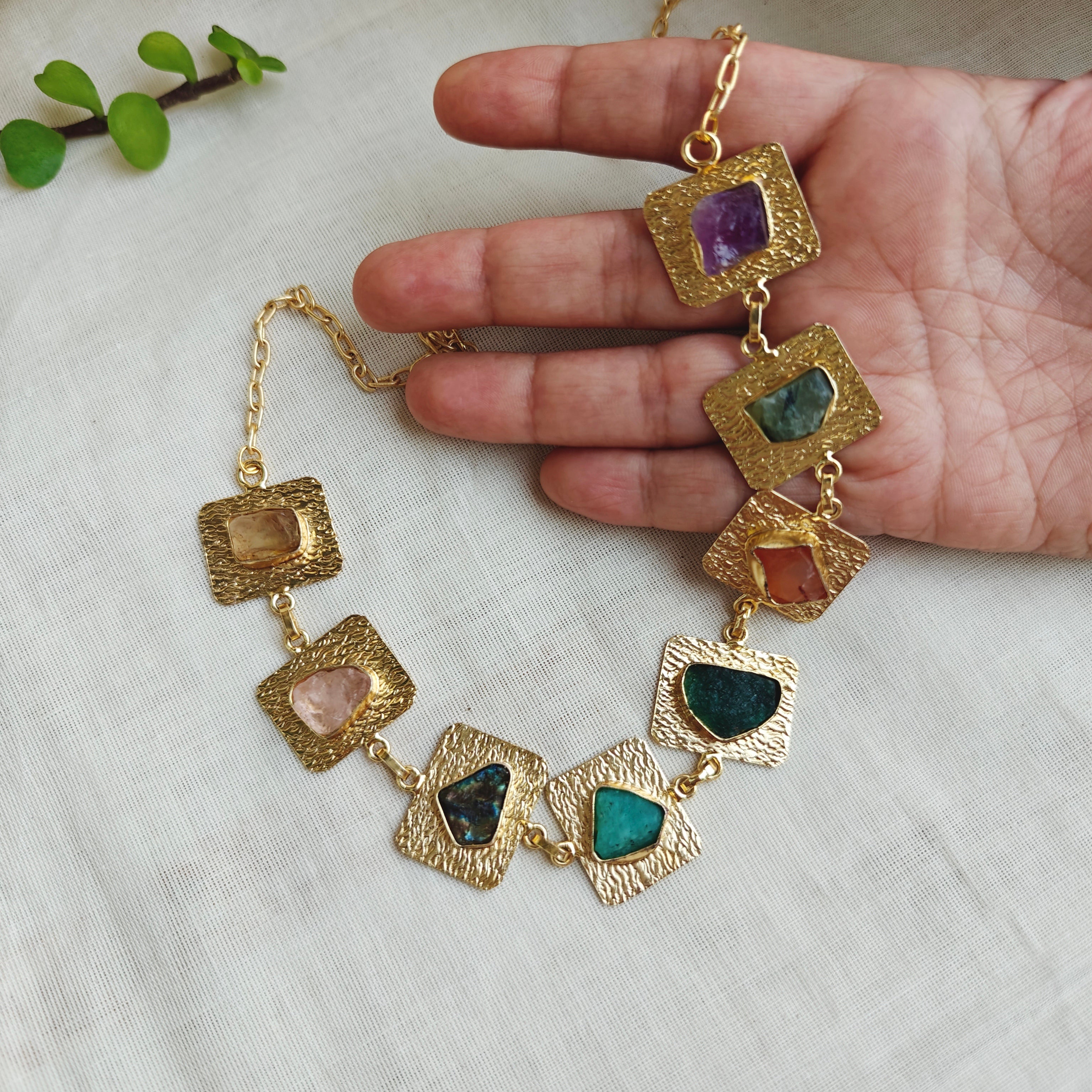 Bohemian Textured Raw Stone necklace set