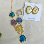Rainbow Agate Slice Necklace Set