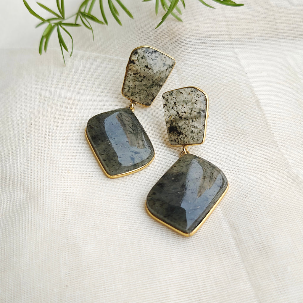 Large Gray Agate drop earrings