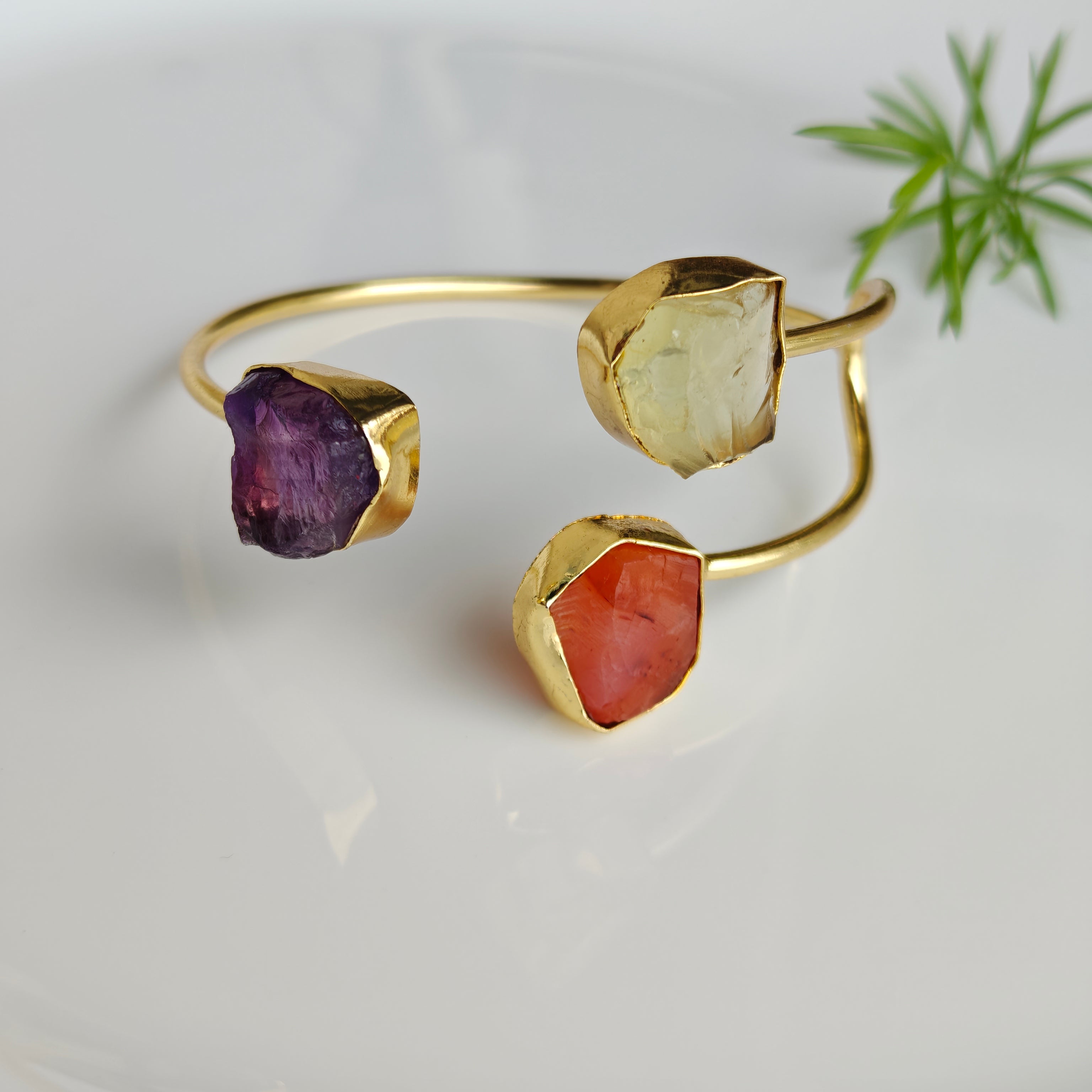 Raw Gemstone Trinity Cuff Bracelet