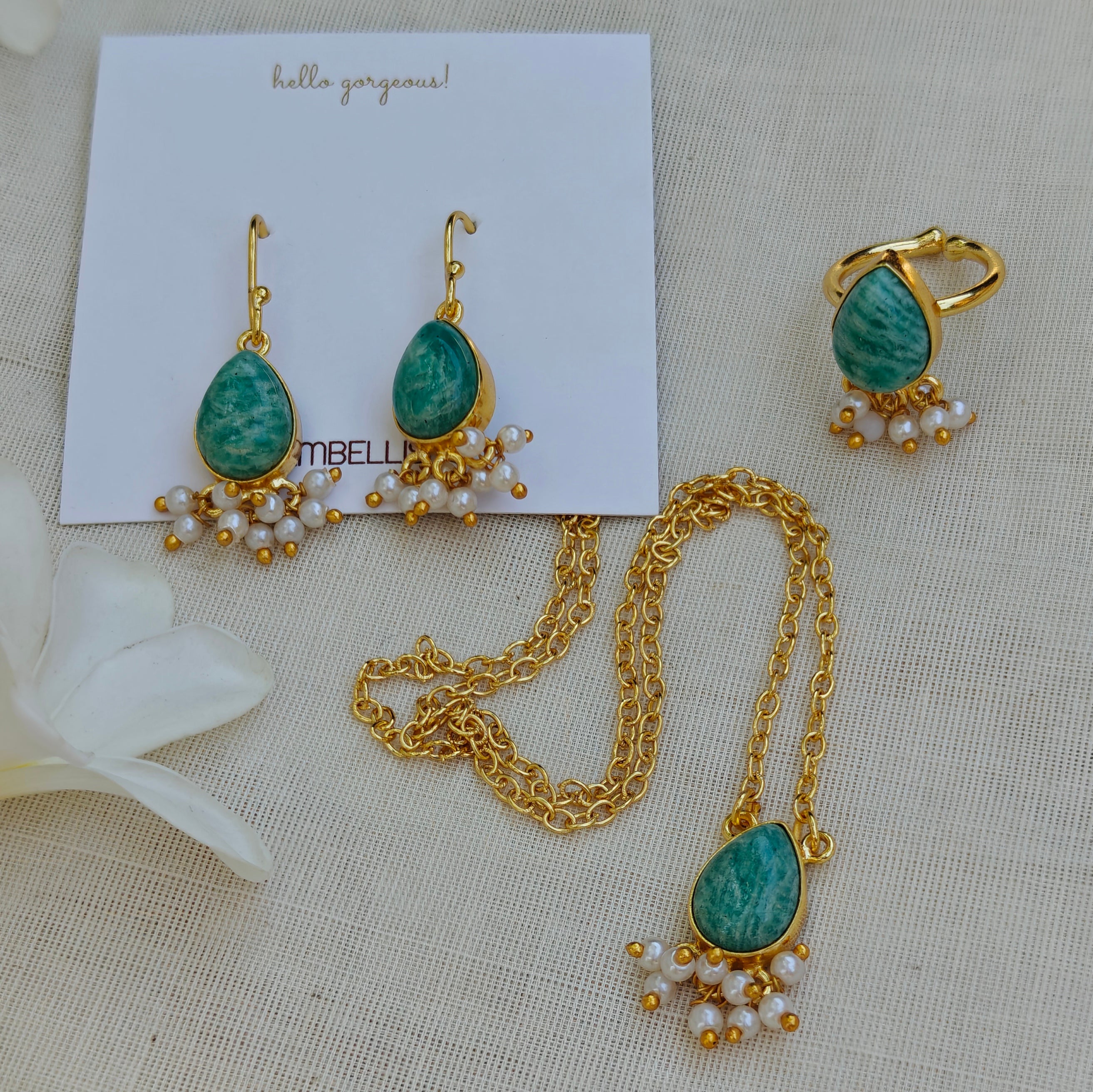 Dewdrop Gemstone Set with Seed Pearl Fringe
