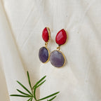 Two Stones Drop Earrings - red lavender