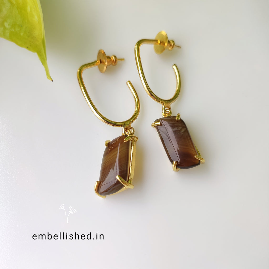 Loops with Chalcedony cabochon - brown