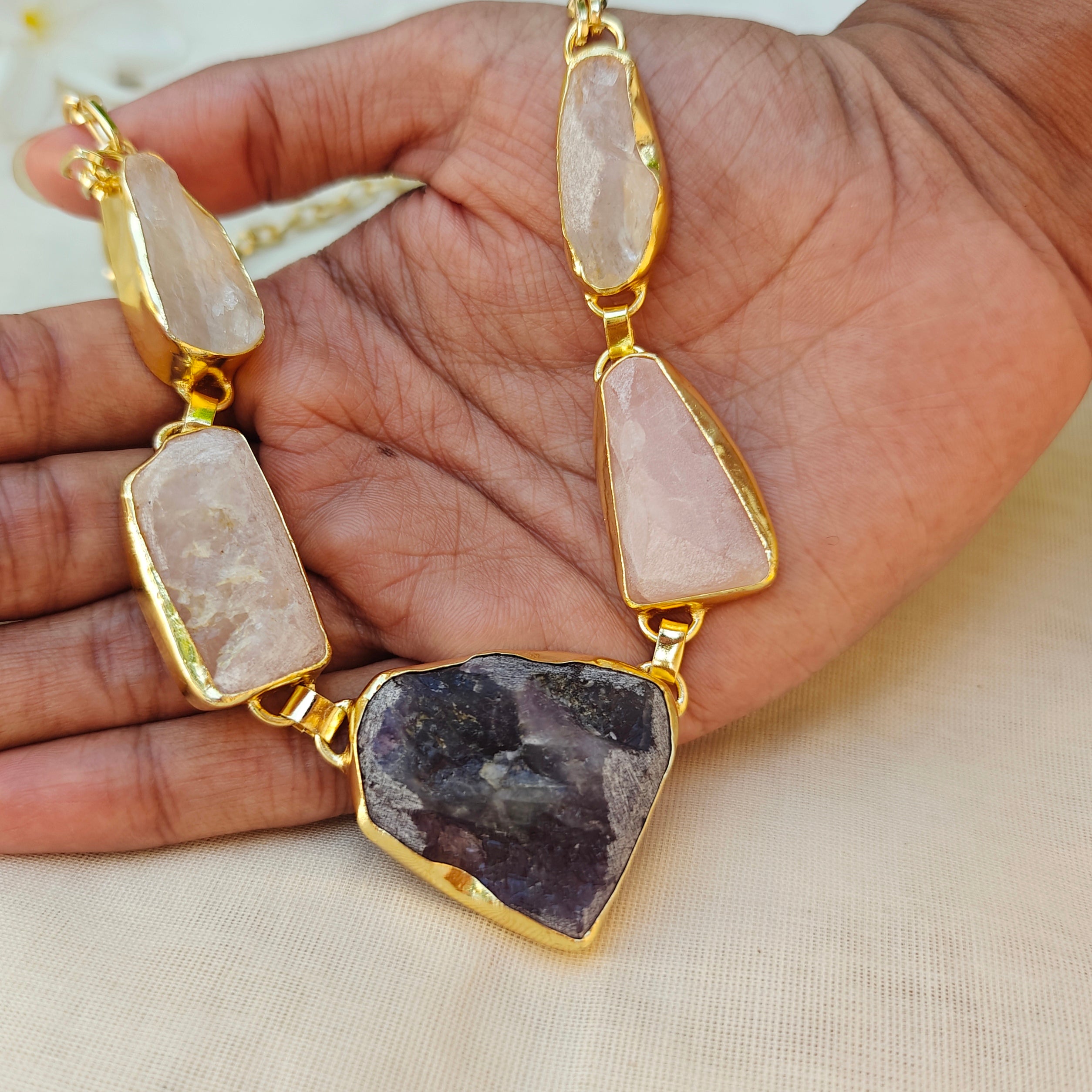 Ethereal Raw Stone Princess necklace and Drop Earring Set