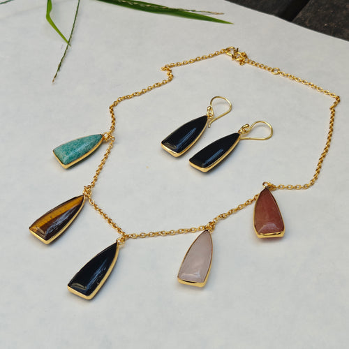 Multi Gemstone Charms Chain Necklace set