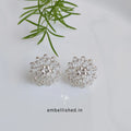 92.5 Sterling Silver Crystal Polki big floral studs - Silver