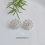 92.5 Sterling Silver Crystal Polki big floral studs - Silver