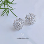 92.5 Sterling Silver Crystal Polki big floral studs - Silver